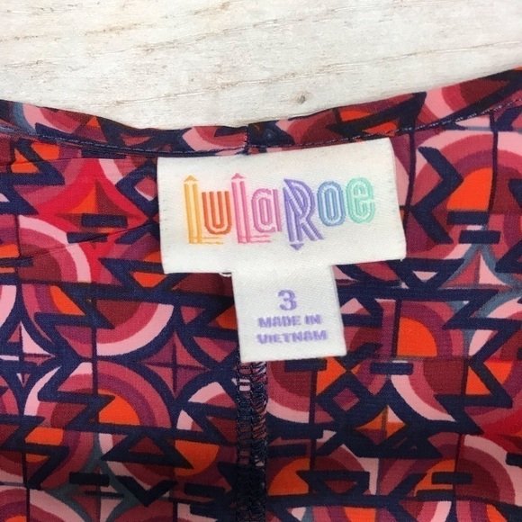 Lularoe Bianka Red Geometric Kimono Cardigan 3 - Picture 4 of 6